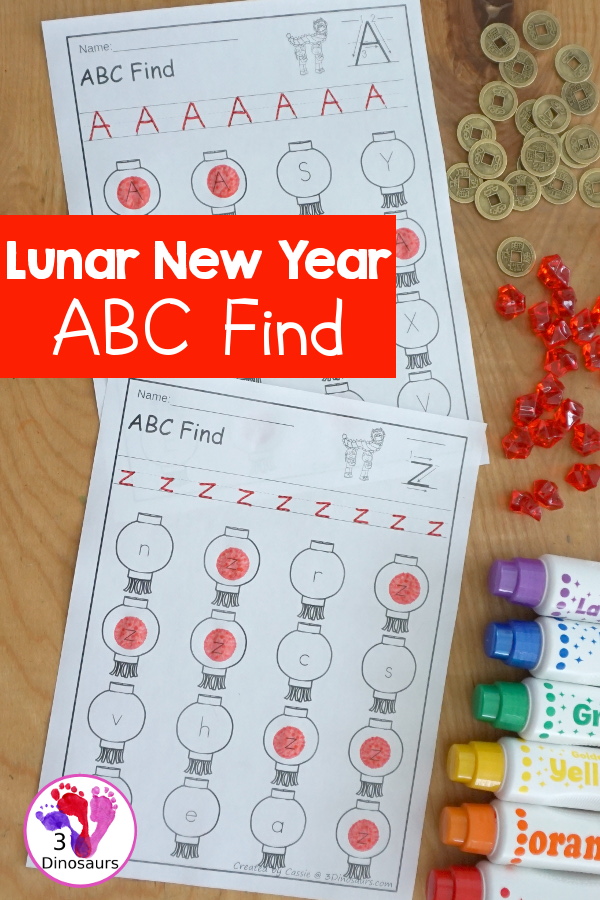  Lunar New Year ABC Letter Find has all 26 letters of the alphabet with uppercase and lowercase options. You trace the letters and then find the letters - 3Dinosaurs.com