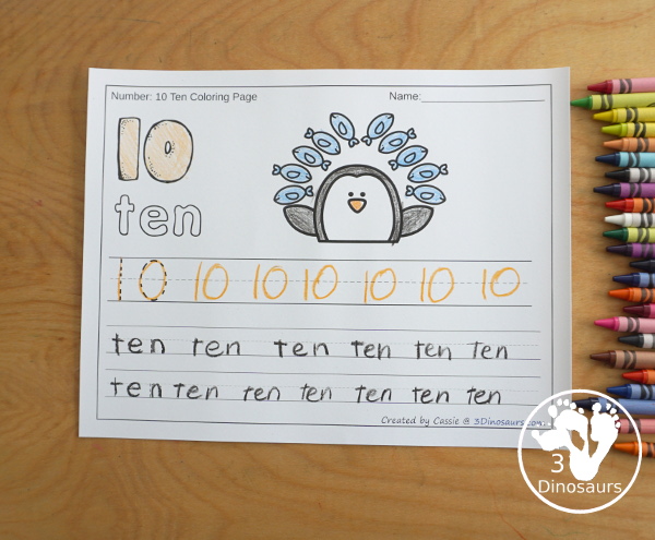 Pengiun Number Color and Trace with nubmers 0 to 20- 3Dinosaurs.com