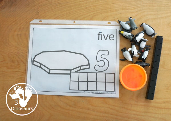 Free Penguin Counting Mats 1 to 10 - with ten counting mats - you have one mat for each number to work on one at at time with ten frame, counting area, and playdough number. - 3Dinosaurs.com