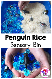 Penguin Rice Sensory Bin for Sensory Play