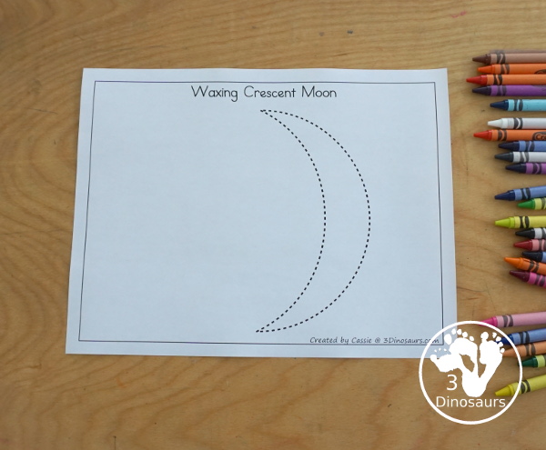 Free Phases of the Moon Fine Motor Mat Printables - with the phases of the moon templates, phases of the moon tracing, and phases of the moon dot marker pages for learning the 8 phases of the moon with kids. - 3Dinosaurs.com