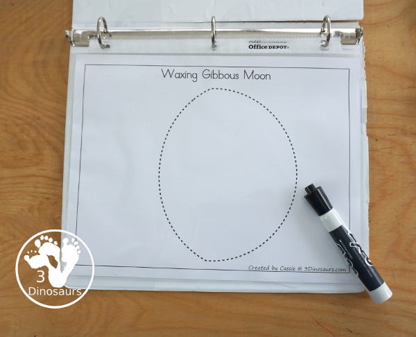 Free Phases of the Moon Fine Motor Mat Printables - with the phases of the moon templates, phases of the moon tracing, and phases of the moon dot marker pages for learning the 8 phases of the moon with kids. - 3Dinosaurs.com