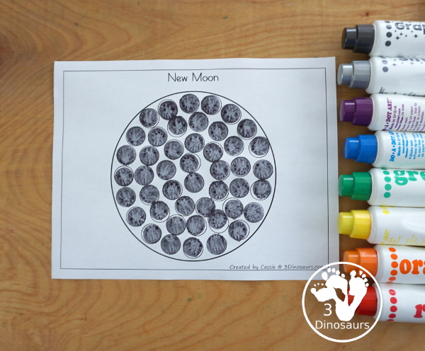 Free Phases of the Moon Fine Motor Mat Printables - with the phases of the moon templates, phases of the moon tracing, and phases of the moon dot marker pages for learning the 8 phases of the moon with kids. - 3Dinosaurs.com