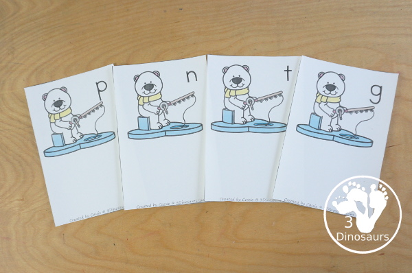 Free Polar Bear Ending CVC Word Sounds Sorting Printable - with sorting cvc words ending in g, t, n, and p. You have four fish for each mat and a recording sheet for the fish. - 3Dinosaurs.com