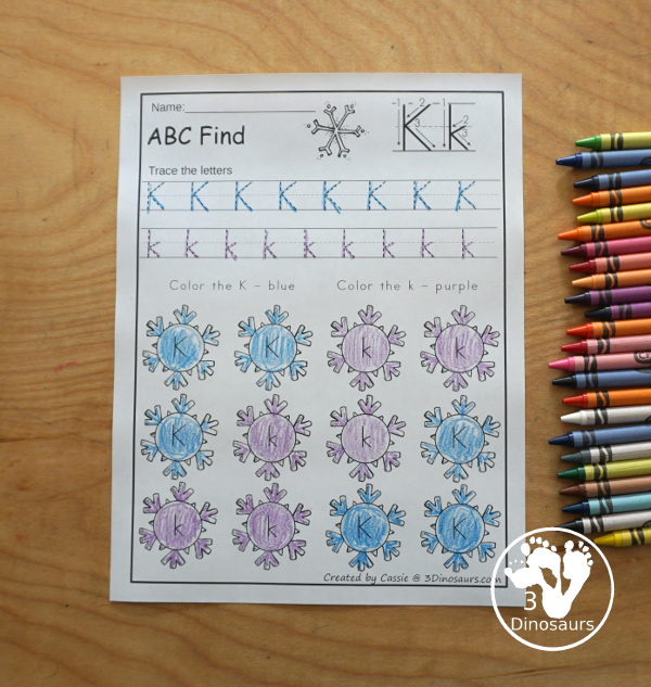 Easy No-Prep Snowflake ABC Find:  Uppercase & Lowercase - easy no-prep printables with a fun snowflake theme 26 pages with uppercase and lowercase together - 3Dinosaurs.com