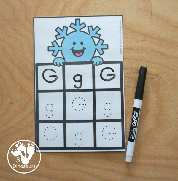 Free snowflake ABC Tracing Cards with a 3 by 3 tracing rows of uppercase and lowercase letters. A fun way to change handwriting for kids with all 26 letters of the alphabet. - 3Dinosaurs.com