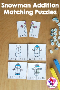 Free Snowman Addition Matching Puzzles Printables – Addition from 1 to 20