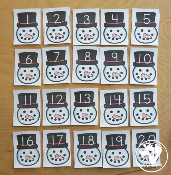 Free Snowman Number Sense from 1 to 20 with matching several different number types to the numerical number including tally marks, dominos, number word, ten frames, and tens and ones to build a snowman  - 3Dinosaurs.com