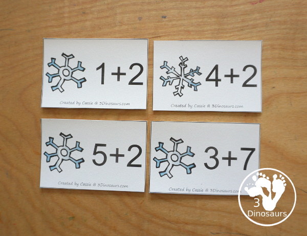 Free Winter Addition Flashcards with addition from 1 to 10 with all the ways to add up to each number - 3Dinosaurs.com