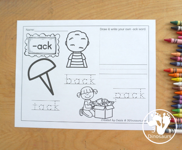 CVCC Word Family Coloring Pages Printables - 21 words with two coloring page options tracing words and writing words with matching vocab cards for kids. A great way to introduce CVCC words for kids. - 3Dinosaurs.com