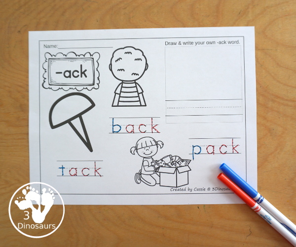 CVCC Word Family Coloring Pages Printables - 21 words with two coloring page options tracing words and writing words with matching vocab cards for kids. A great way to introduce CVCC words for kids. - 3Dinosaurs.com