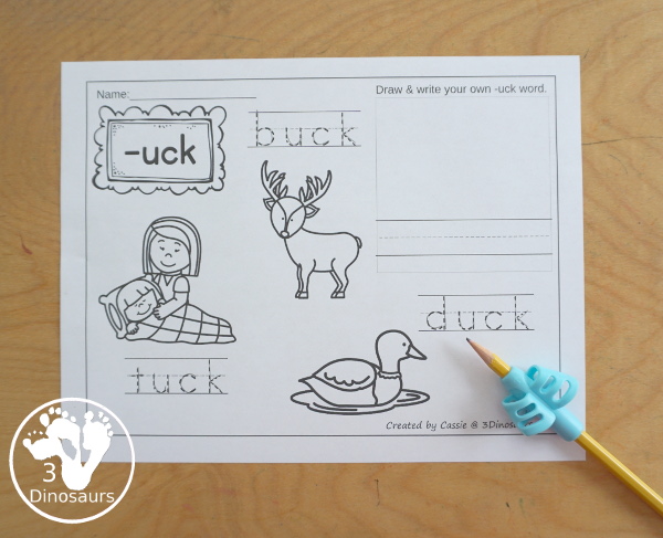 CVCC Word Family Coloring Pages Printables - 21 words with two coloring page options tracing words and writing words with matching vocab cards for kids. A great way to introduce CVCC words for kids. - 3Dinosaurs.com