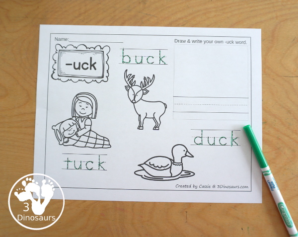 CVCC Word Family Coloring Pages Printables - 21 words with two coloring page options tracing words and writing words with matching vocab cards for kids. A great way to introduce CVCC words for kids. - 3Dinosaurs.com