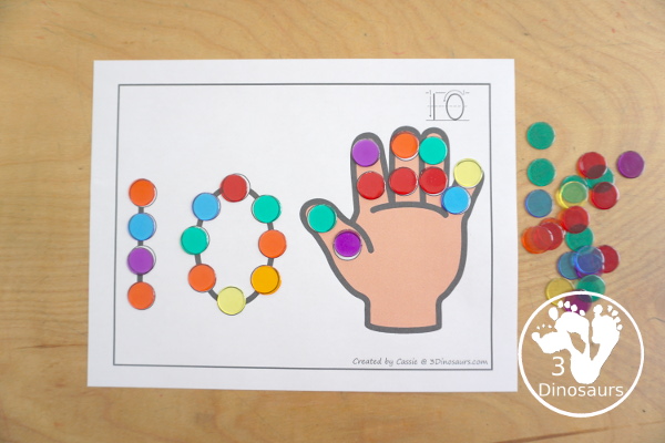 Hand Dot the Number & Counting:  - Numbers 1 to 20. You have a color version and a black-and-white version to use with kids. - 3Dinosaurs.com