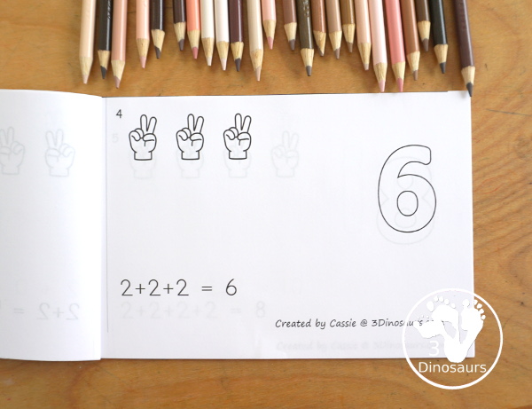 Free Hand Skip Counting by 2 Easy Reader Book - has an 14 page book with skip counting by 2 with visual skip counting by 2, 2 repeat addition, and numbers for the skip counting by 2 on each page for a great visual way to work on skip counting - 3Dinosaurs.com