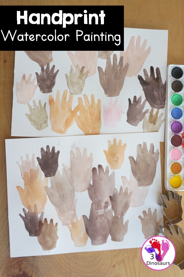 Handprint Watercolor Painting - for a fun Unity and a great way to talk about just being happy with who you are along with equality - 3Dinosaurs.com