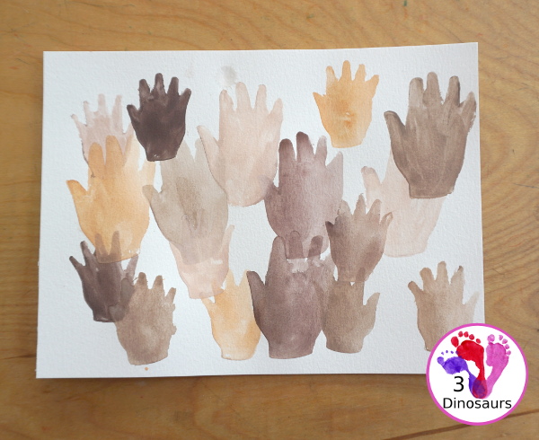 Handprint Watercolor Painting - for a fun Unity and a great way to talk about just being happy with who you are along with equality - 3Dinosaurs.com