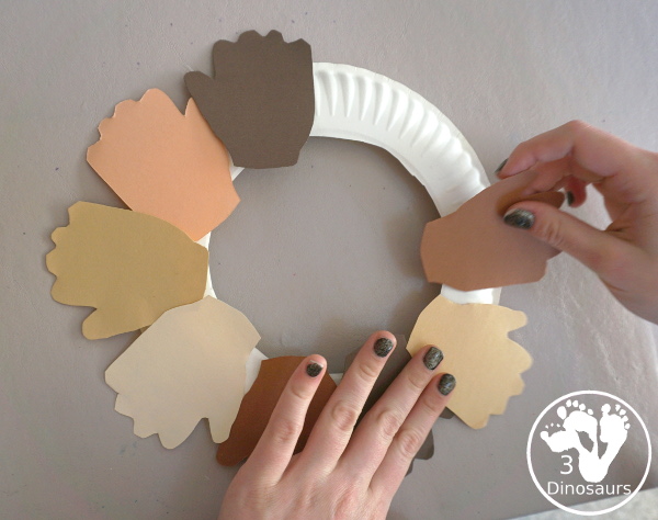 Hand Wreath Craft for working on unity or for a body learning with - a fun hands in different colors of skins to make with kids. - 3Dinosaurs.com