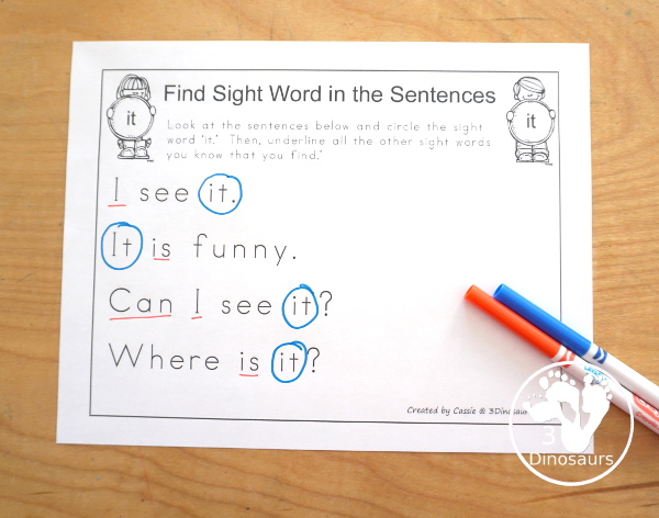 Free Romping & Roaring Preprimer Sight Words Packs Set 5: Is, It, Jump, Little - 6 pages of activities for each preprimer sight words: is, it, jump, little. These are great for easy to use learning centers - 3Dinosaurs.com