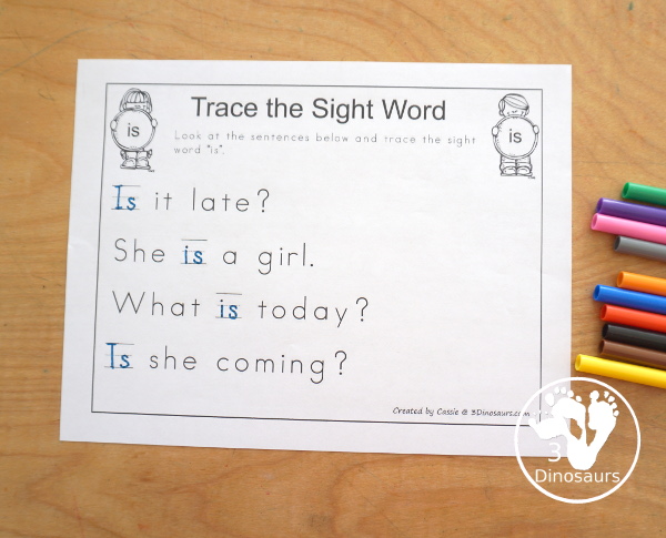 Free Romping & Roaring Preprimer Sight Words Packs Set 5: Is, It, Jump, Little - 6 pages of activities for each preprimer sight words: is, it, jump, little. These are great for easy to use learning centers - 3Dinosaurs.com