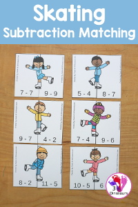 Free Skating Subtraction Matching Printable