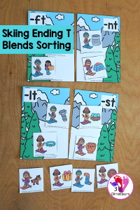 Free Skiing Ending T Blends Sorting Printable with CVCC Words