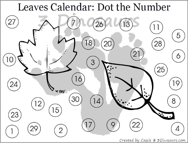 Free Leaves Calendar Set 2015 Update - 3Dinosaurs.com