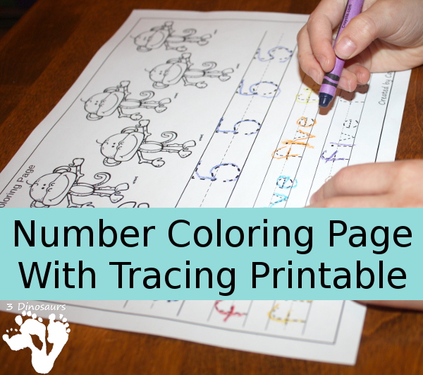 Free Number Coloring & Tracing Printable - It has 0 to 20 for the numbers - 3Dinosaurs.com