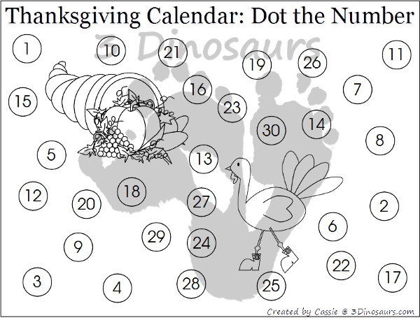 Free 2015 Thanksgiving Calendar Set - 3Dinosaurs.com