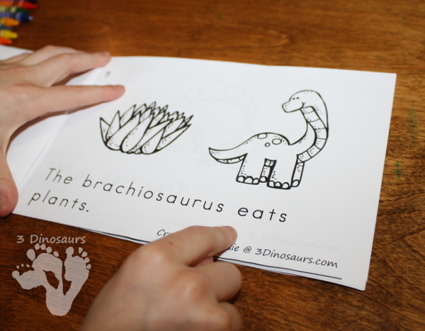 Free Dinosaur Themed Easy Reader book - 16 page book with dinosaur words with sight words eat, what - 3Dinosaurs.com