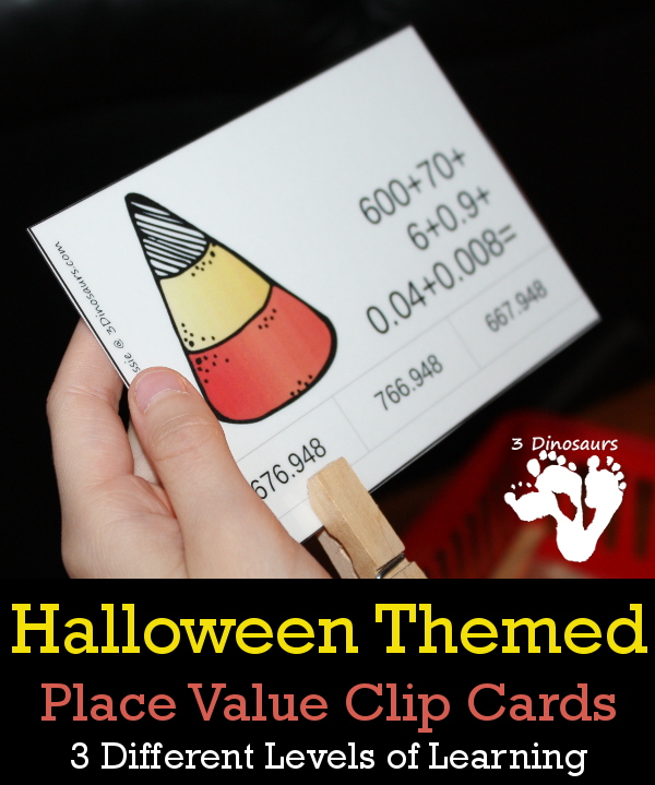 FREE Halloween Themed Place Value Clip Cards - 3 levels: up to hundreds, up to hundred thousand and mix with decimals - 3Dinosaurs.com
