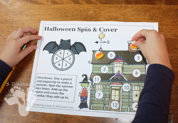 FREE Spin & Cover Halloween Math - 3 levels of math - 3Dinosaurs.com