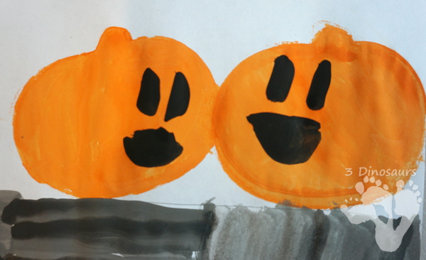 5 Pumpkins Sitting on a Gate Watercolor - a fun easy to do watercolor painting - 3Dinosaurs.com