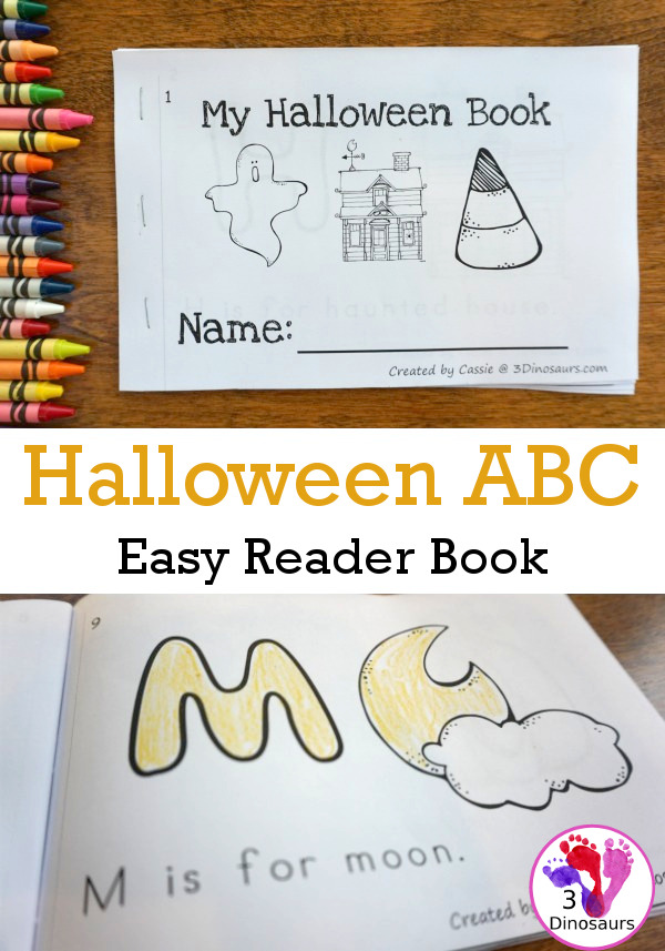 Free Fun Halloween ABC Easy Reader Book - 10 page book with abc themes for Halloween words - 3Dinosaurs.com
