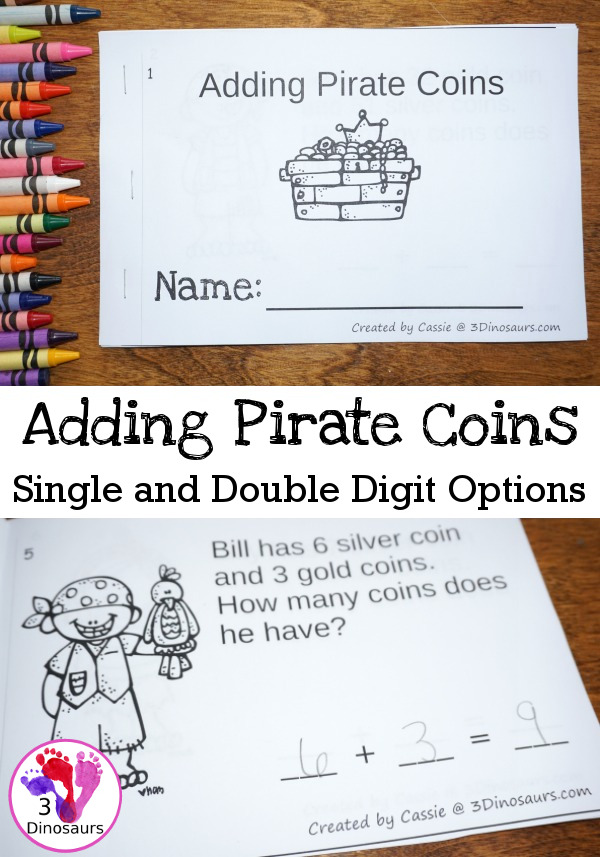 Free Adding Pirate Coins Easy Reader Books: Single and Double Digit - 8 pages for each book - 3Dinosaurs.com