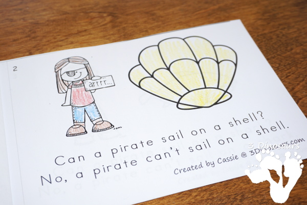 Free Pirate SH Themed Easy Reader Books - simple books to read and a book to fill in the blank for older kids all while working on sh words - 3Dinosaurs.com
