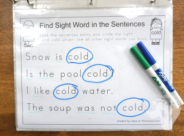 Free Romping & Roaring Second Grade Sight Words: call, cold, does, don't 6 pages of printables for each word - 3Dinosaurs.com