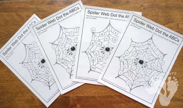 Free ABC Find and Cover Spider Webs: Print & Cursive - 4 find matchs in print and cursive in uppercase and lowercase leters with matching cards for all the mats - 3Dinosaurs.com #abcs #print #cursive #kindergarten #thirdgrade #spidertheme #freeprintable #halloween