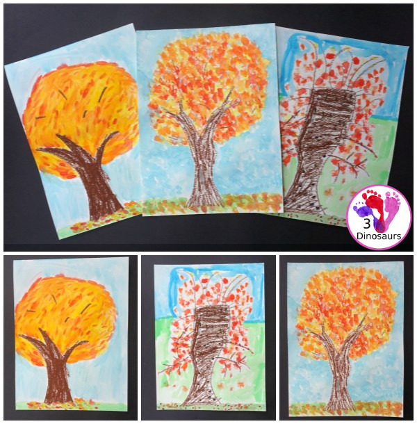 Watercolor Fall Tree - a fun and easy oil pastel and watercolor painting that kids of different ages can do - 3Dinosaurs.com #fall #paintingforkids