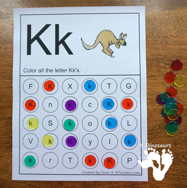 Free ABC Letter Find Printable - all 26 letters of the alphabet for dot markers of bingo daubers with uppercase and lowercase letters in the same find - 3Dinosaurs.com