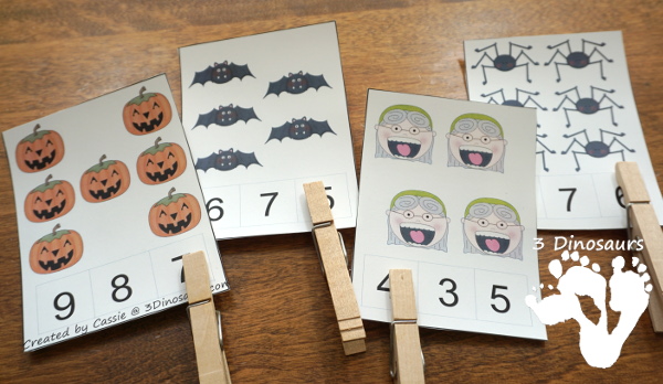 Free Halloween Pack For Tot, Preschool, PreK & Kindergarten - fun printables with a mix of activities with cards, puzzles, hands-on activities and more with a fun Halloween theme that can be used with the book There was an Old Lady who Swallowed a Bat Over 110 pages - 3Dinosaurs.com