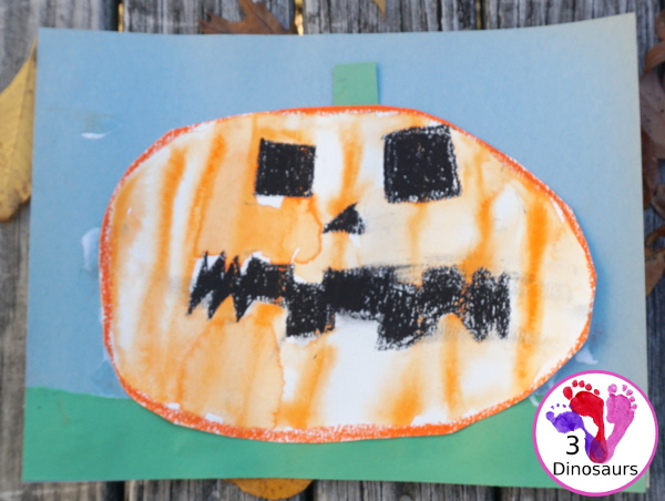 Watercolor Process Art Jack-O-Lantern - a fun Halloween painting activity to do with kids. It is great for kids that love to be creative and do things their own way - 3Dinosaurs.com 