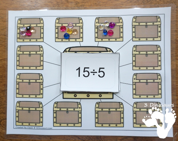 Free Pirate Treasure Division Sorting Task Cards - 2 sets of cards with a recording sheet and sorting mat for hands-on learning - 3Dinosaurs.com #printablesforkids  #freeprintable #3dinosaurs #piratesforkids #division #magictreehouse