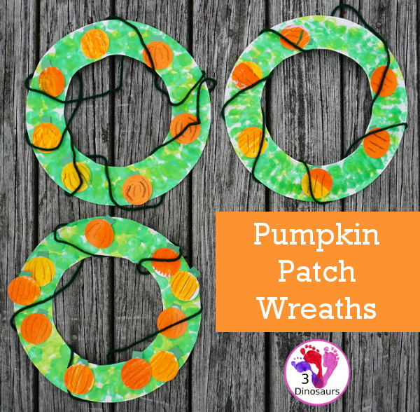 Pumpkin Patch Themed Wreath - easy to make and great for the fall pumpkin wreath - 3Dinosaurs.com