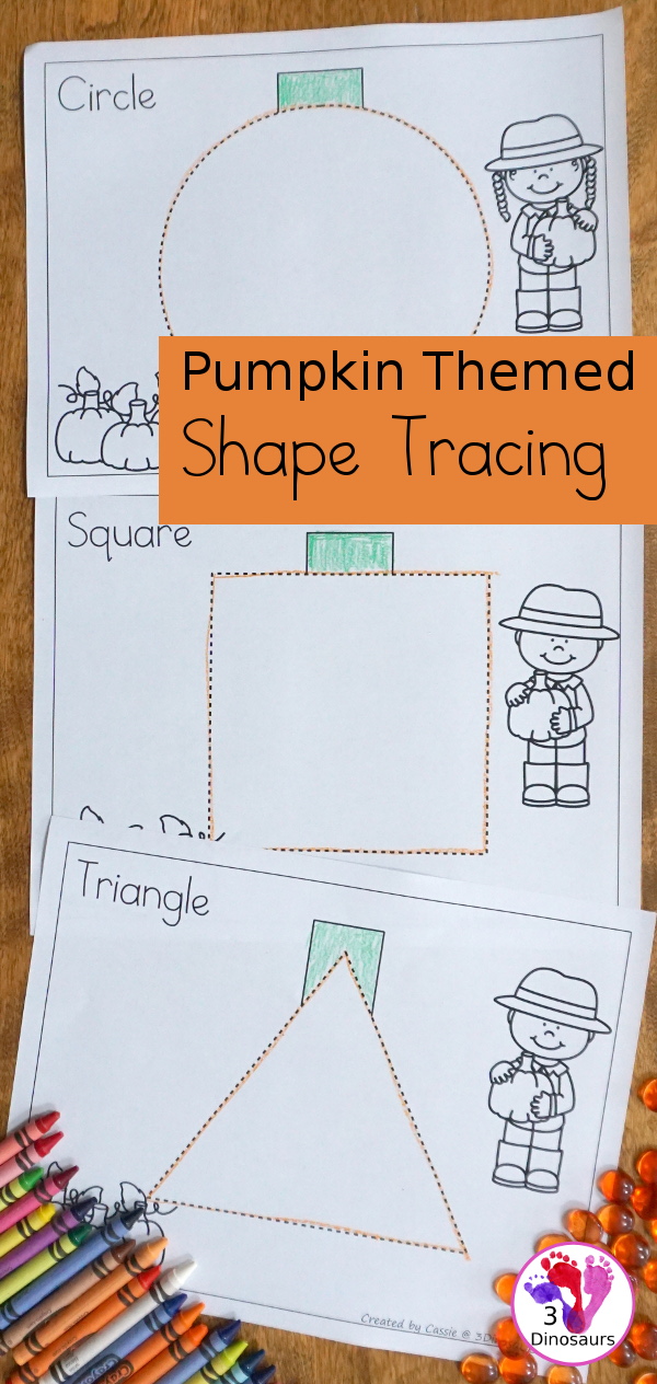 Free Fine Motor Fun With Pumpkin Shape Tracing - with 8 shapes for kids to trace and color - 3Dinosaurs.com