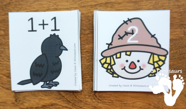 Free Scarecrow Adding Doubles Mini Set - fun way to work on adding doubles from 1 to 10 with a mix of matching cards, no-prep cover mats and hands-on adding mat for first grade - 3Dinosaurs.com