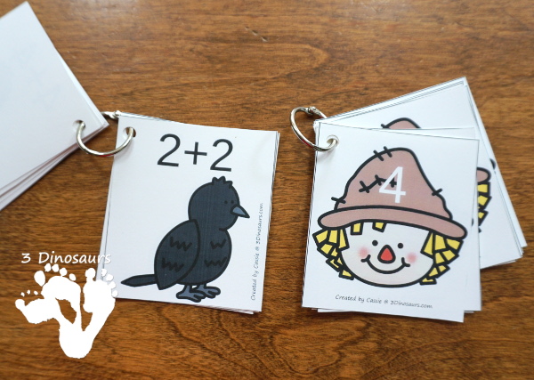 Free Scarecrow Adding Doubles Mini Set - fun way to work on adding doubles from 1 to 10 with a mix of matching cards, no-prep cover mats and hands-on adding mat for first grade - 3Dinosaurs.com