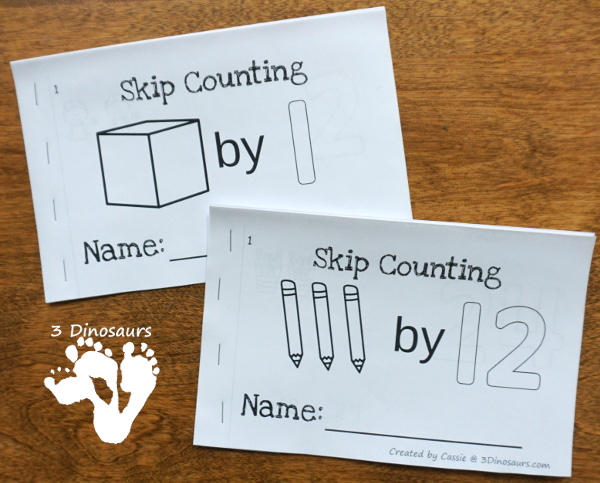 Skip Counting Books & Wall Cards - a fun easy reader book for kids to work on skip counting with different themes for numbers 1 to 12 with matching wall cards - 3Dinosaurs.com