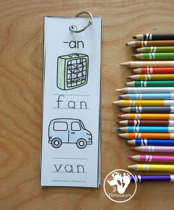 CVC Word Family Picture Bookmarks - these are great bookmarks for the visual learner that needs a little extra help. They are perfect to fit in small kids hands to take with them to learn their CVC words - 3Dinosaurs.com