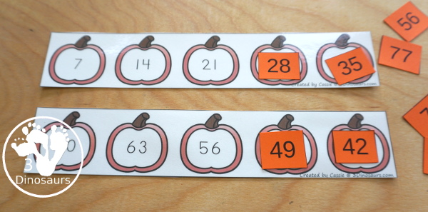 Free Fall Themed Skip Counting Strips: Apples & Pumpkins - two sets of skip counting strips for numbers 1 to 12 with two forward and two backward - 3Dinosaurs.com